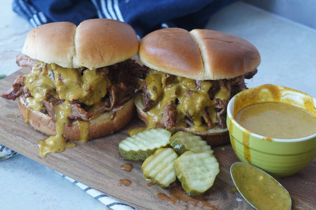 Carolina gold pulled pork sandwich