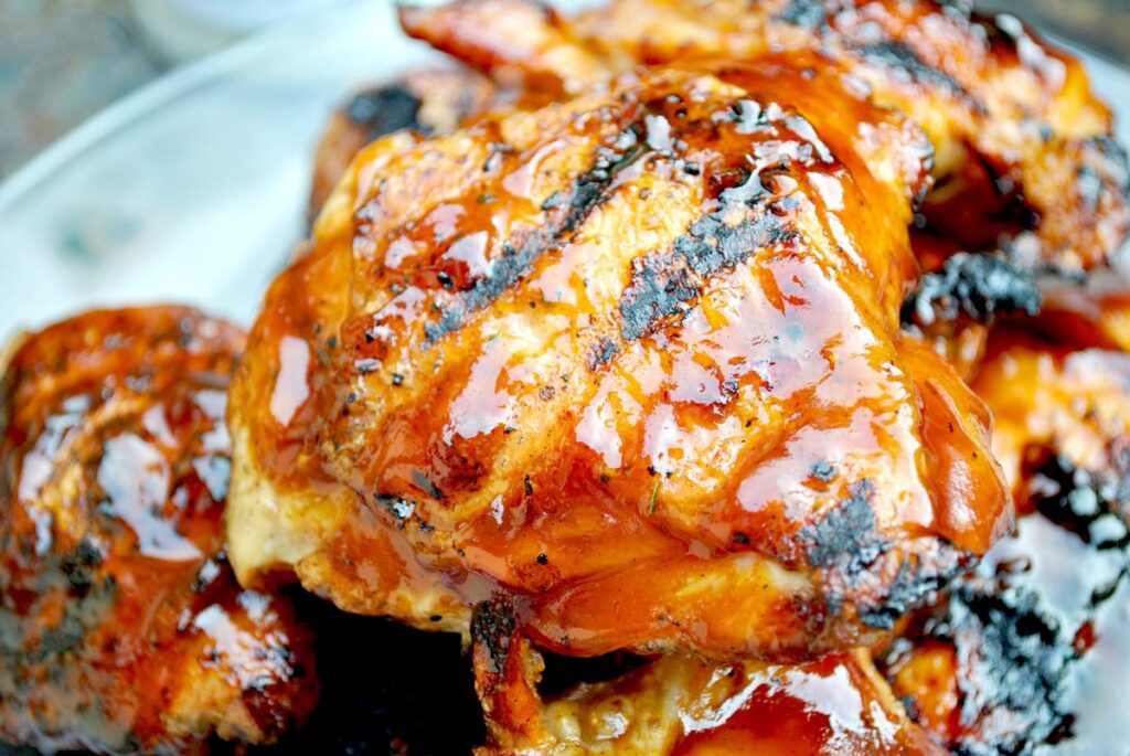 Grilled buffalo bbq chicken thighs